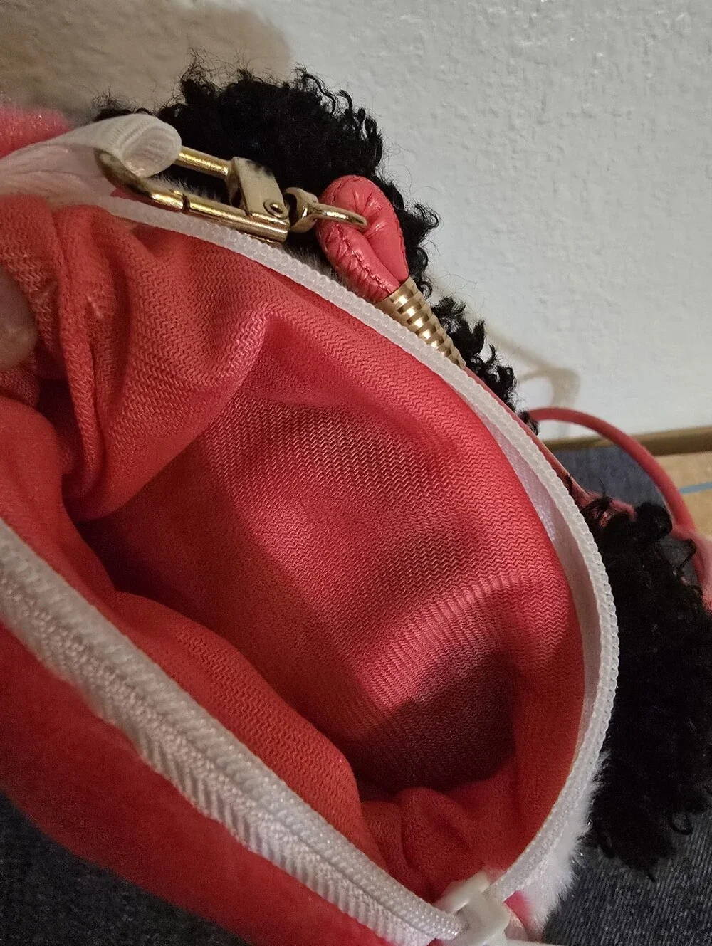 Baby Three Plush Black & Pink Kids Crossbody Bag with Puppy Doll Face